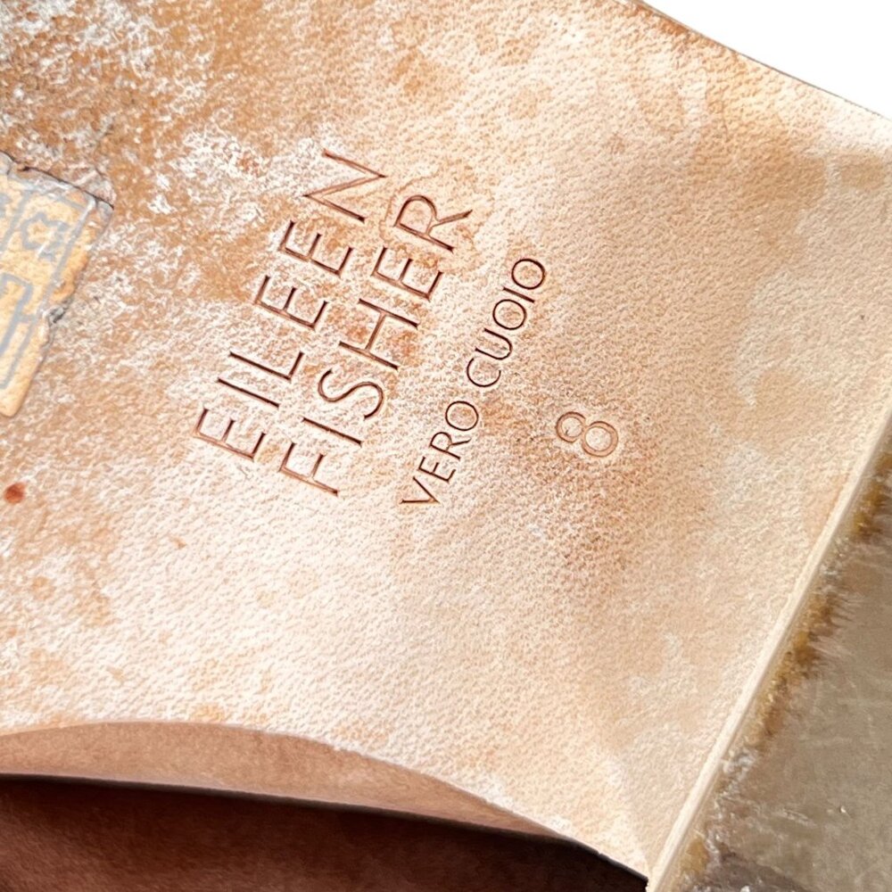 Eileen Fisher Tan Leather Ankle Boots Elastic Gore Low Block Heel Pull Tabs Sz 8 - Picture 13 of 16